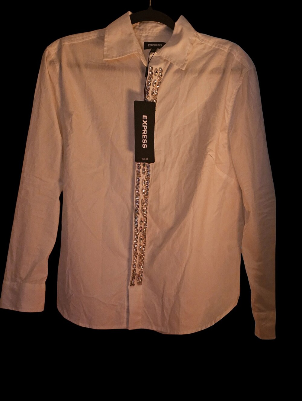 Express White Button-Down Shirt with Jeweled Placket